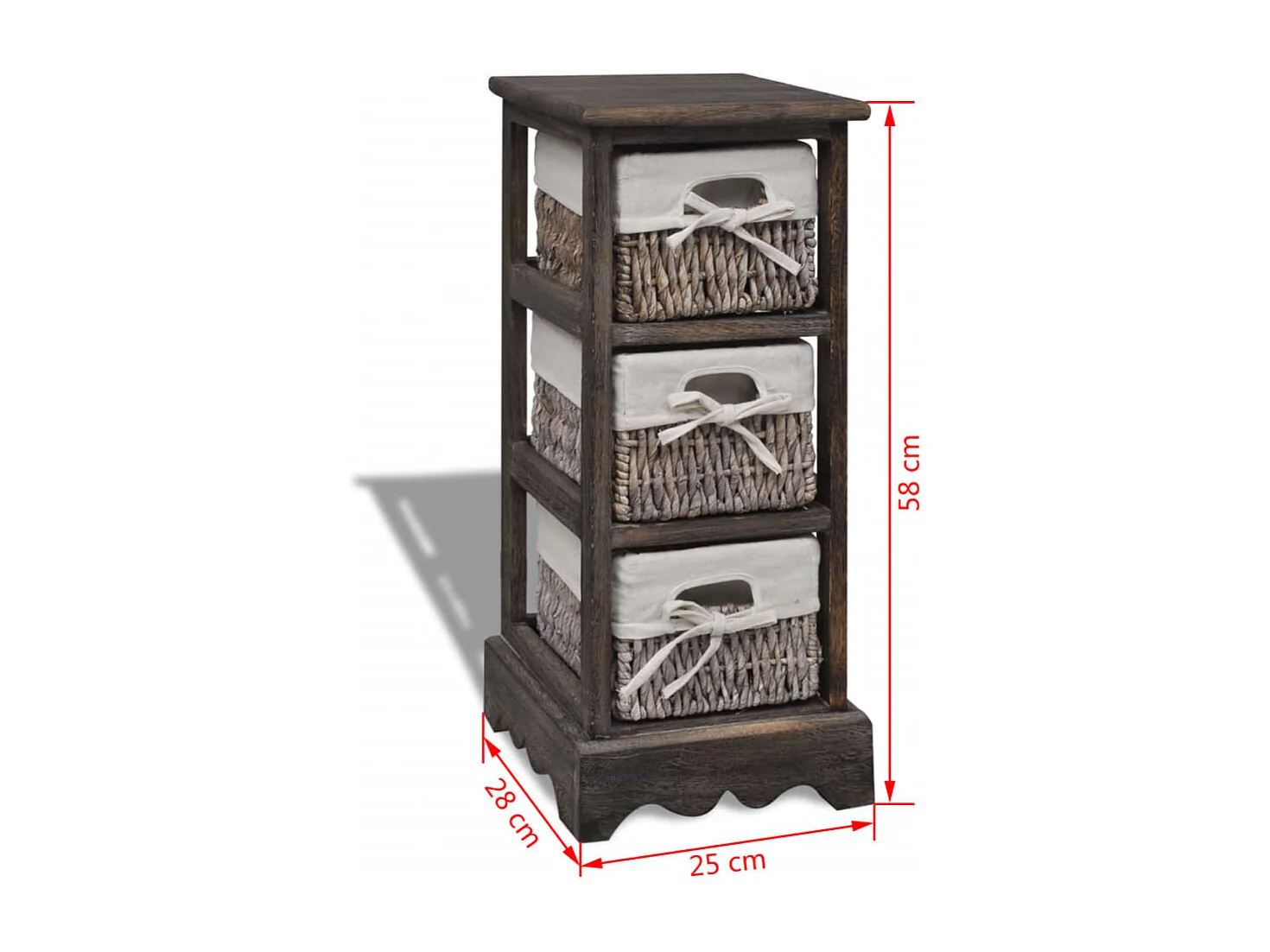 Korbregal Holz mit 3 Körben Braun