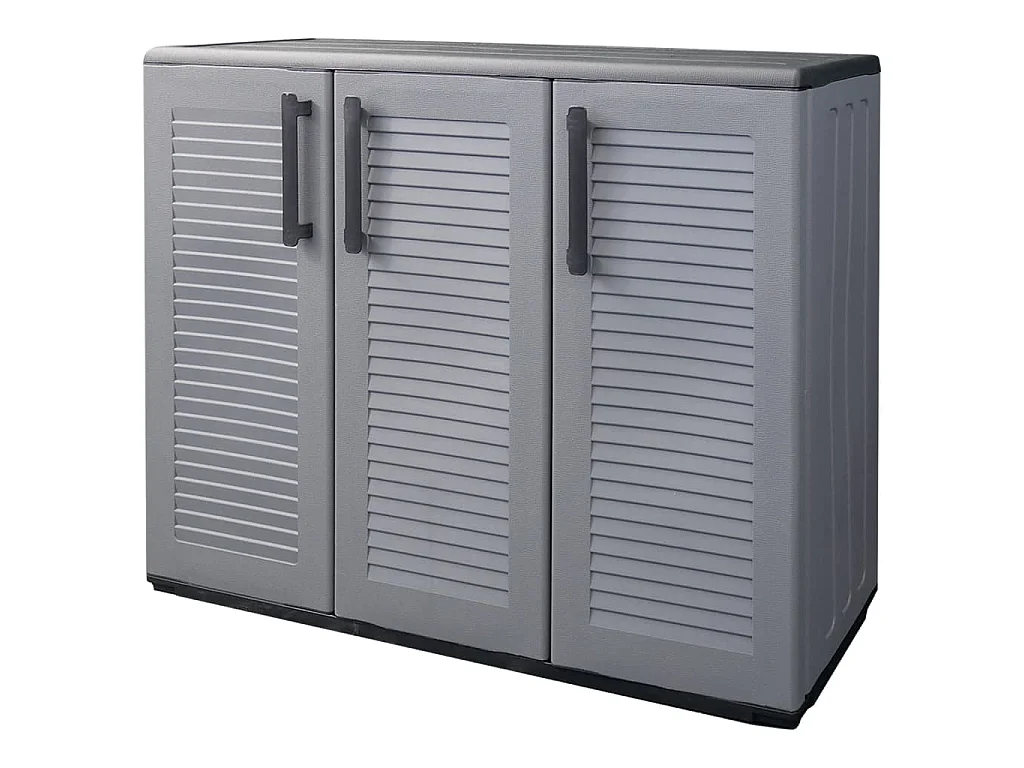 Armario de almacenaje de jardín PP gris y negro 102x37x84 cm