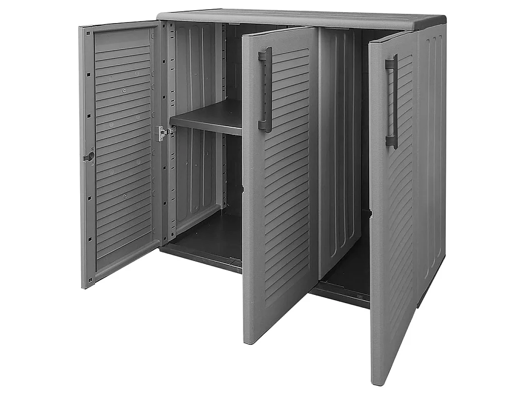 Armario de almacenaje de jardín PP gris y negro 102x37x84 cm