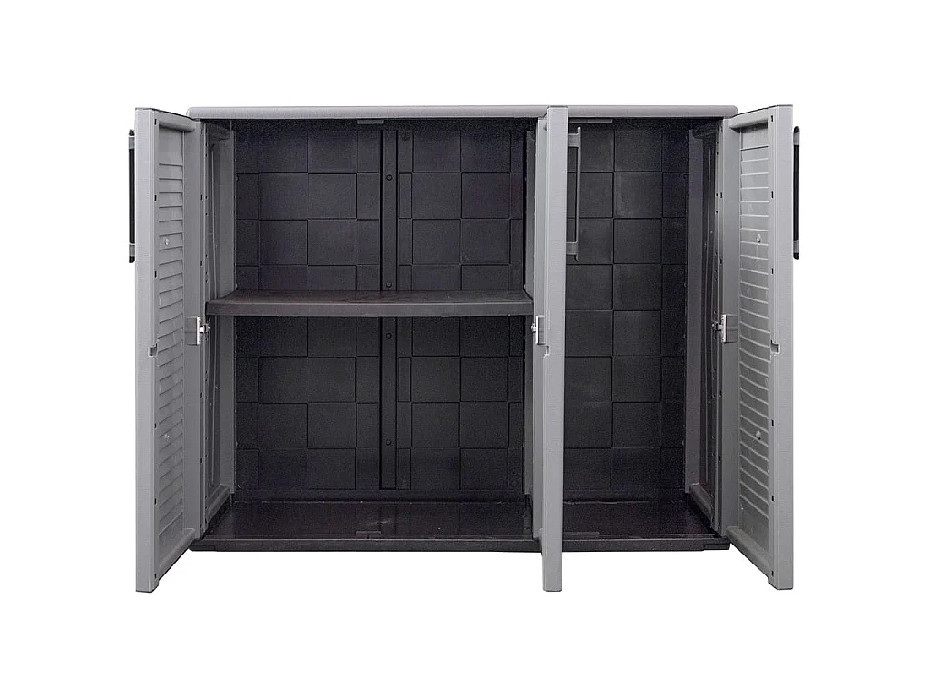 Armario de almacenaje de jardín PP gris y negro 102x37x84 cm
