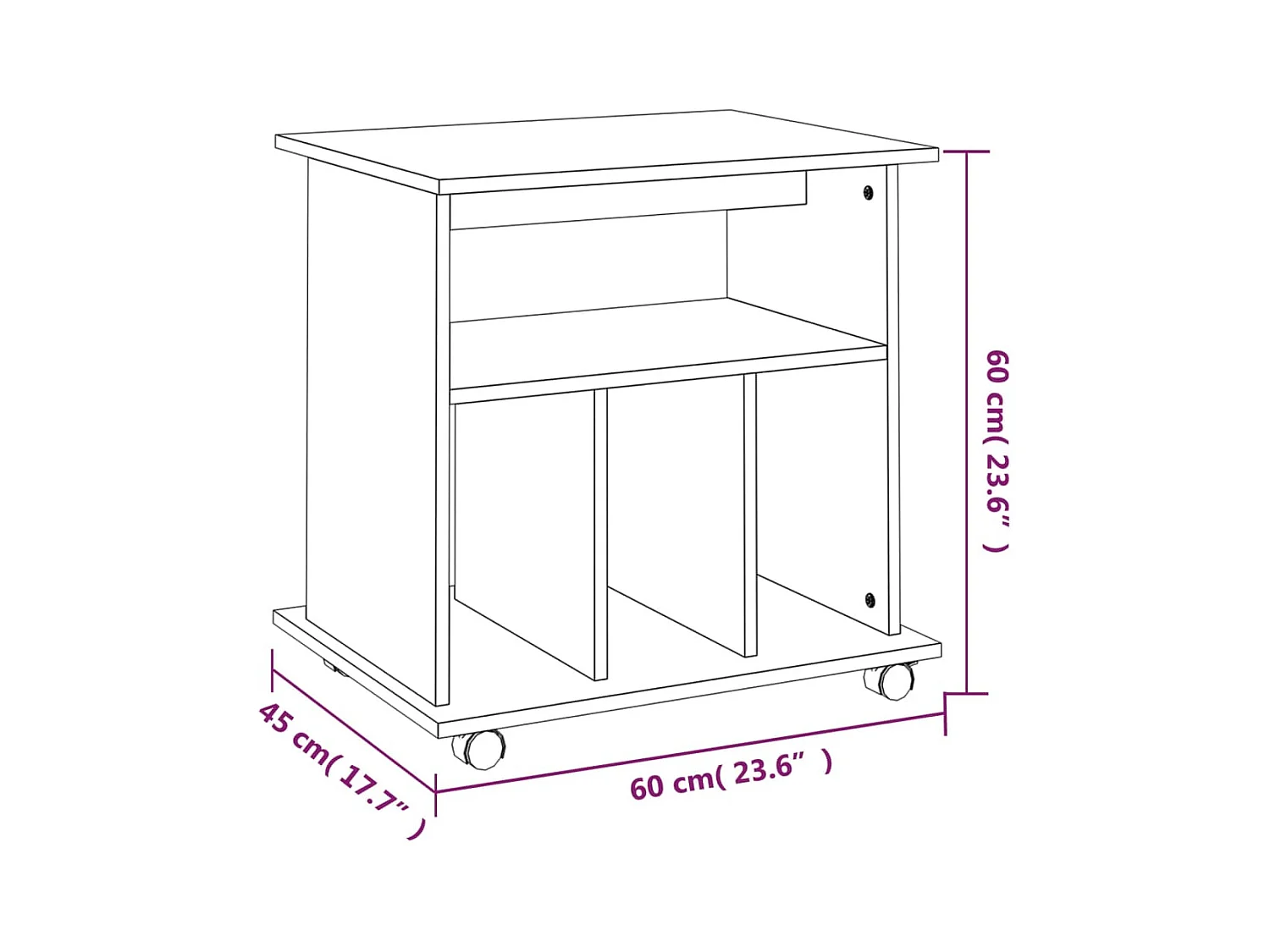 Armario ruedas madera contrachapada roble ahumado 60x45x60 cm