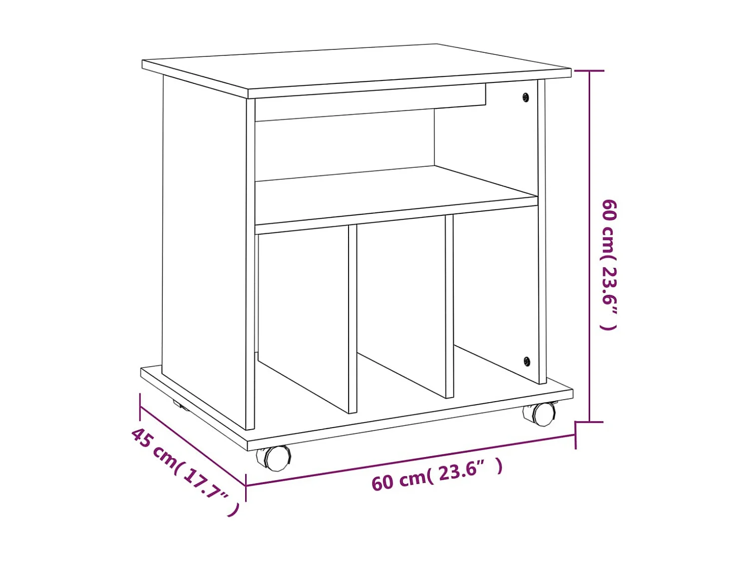 Rolkast 60x45x60 cm bewerkt hout gerookt eikenkleurig