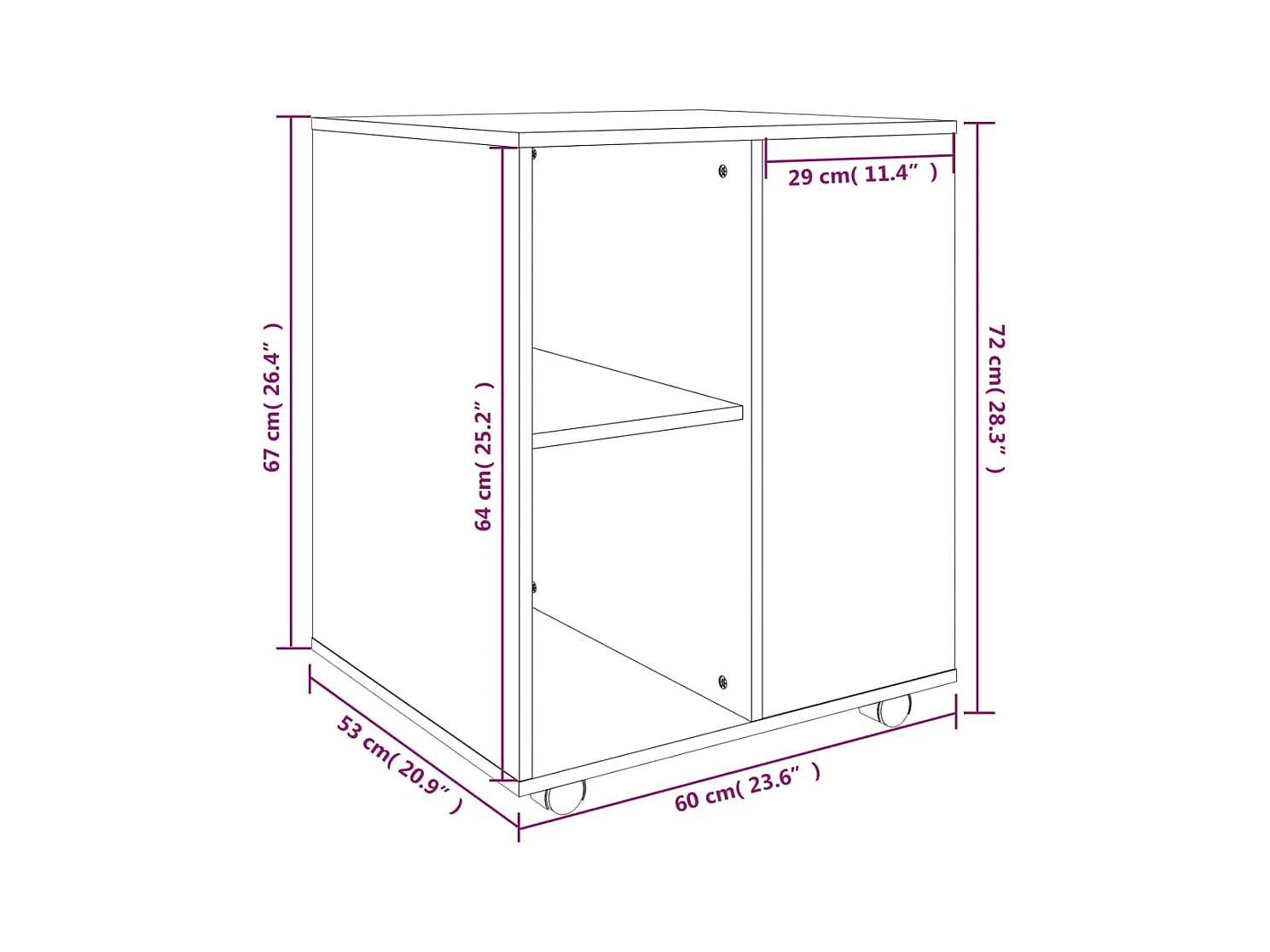 Rollschrank Räuchereiche 60x53x72 cm Holzwerkstoff