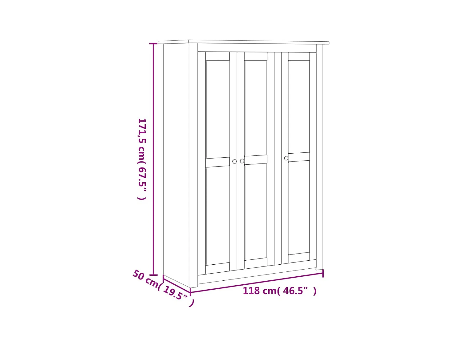 Garde-robe 3 portes Blanc 118x50x171,5cm Pin Assortiment Panama