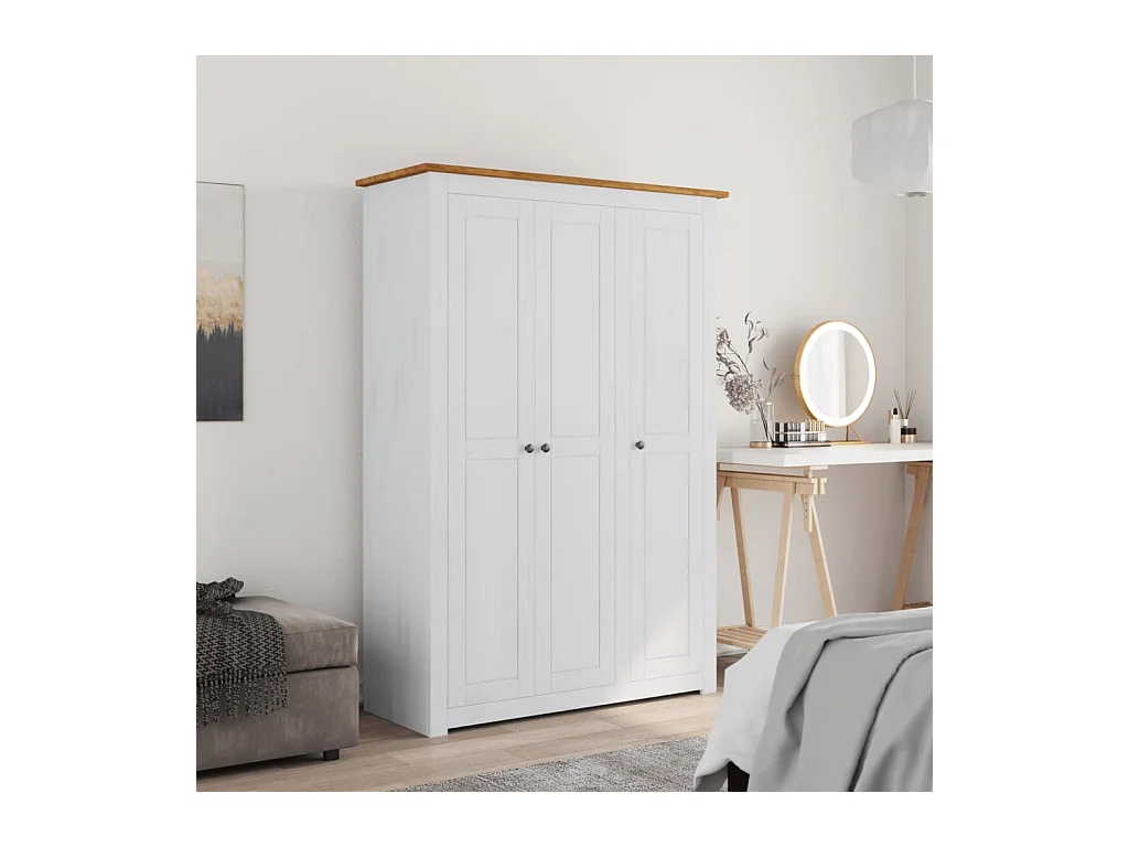 Garde-robe 3 portes Blanc 118x50x171,5cm Pin Assortiment Panama