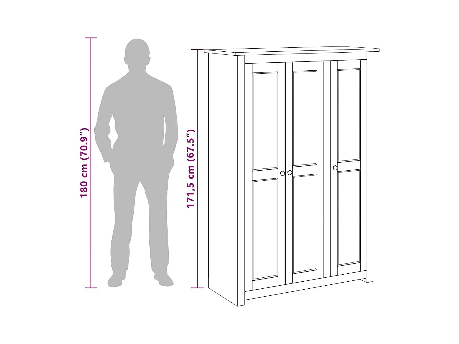 Garde-robe 3 portes Blanc 118x50x171,5cm Pin Assortiment Panama