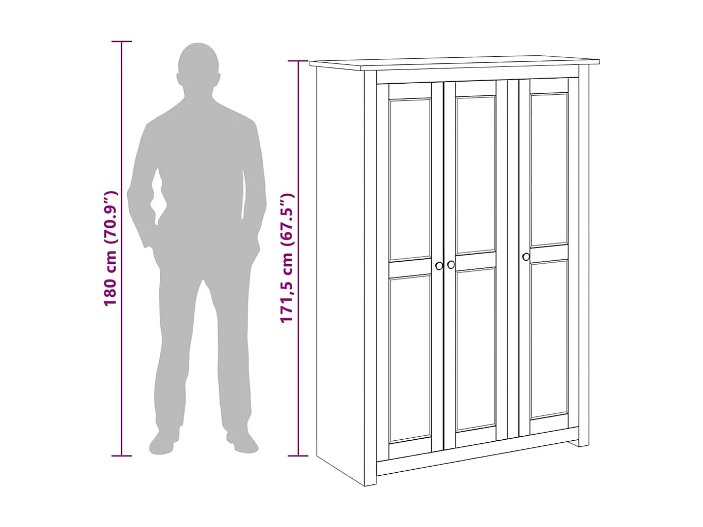 Garde-robe 3 portes Blanc 118x50x171,5cm Pin Assortiment Panama