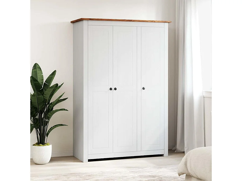 Kleiderschrank 3-Türig Weiß 118×50×171,5 cm Kiefer Panama Serie
