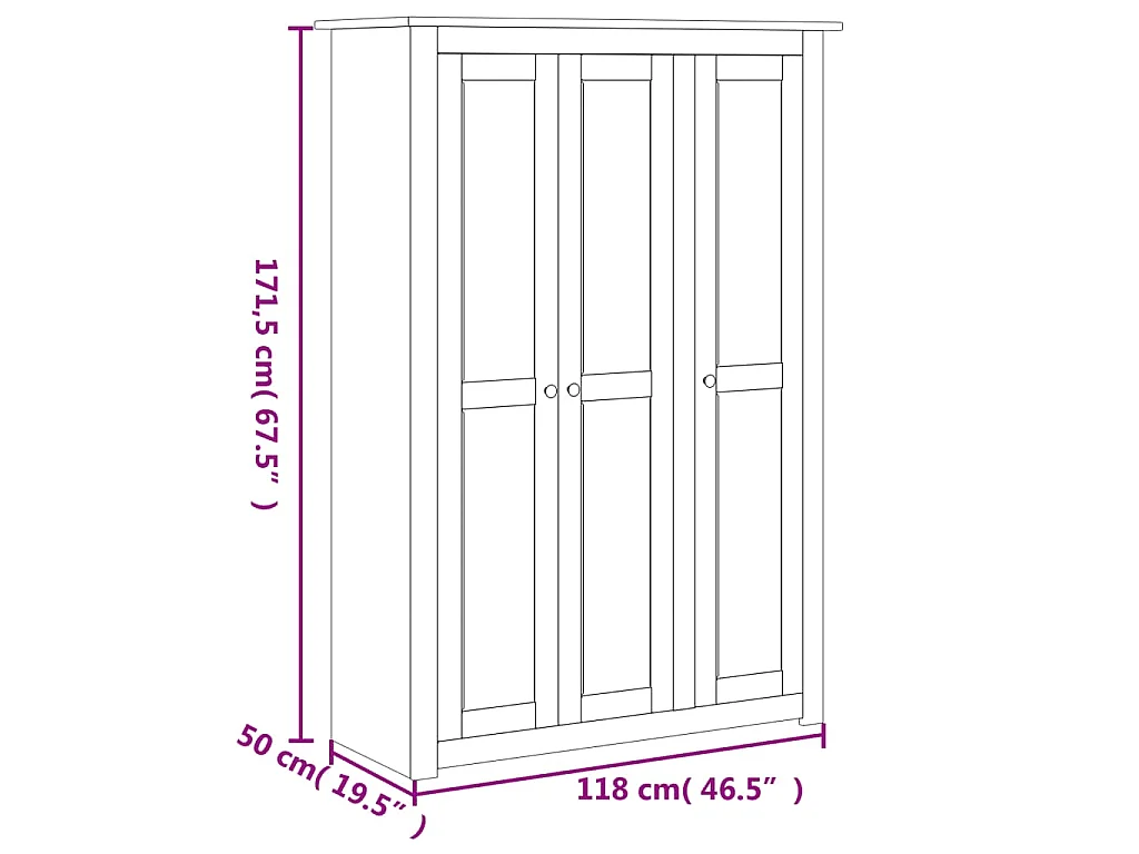 Kleiderschrank 3-Türig Weiß 118×50×171,5 cm Kiefer Panama Serie