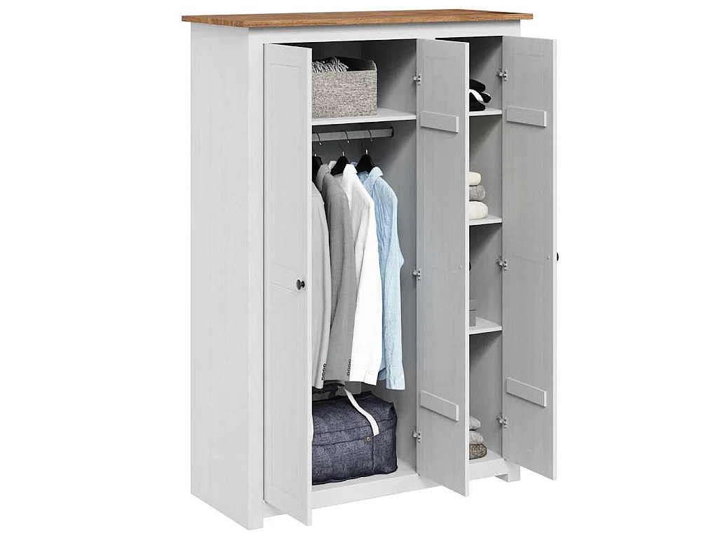 Kleiderschrank 3-Türig Weiß 118×50×171,5 cm Kiefer Panama Serie
