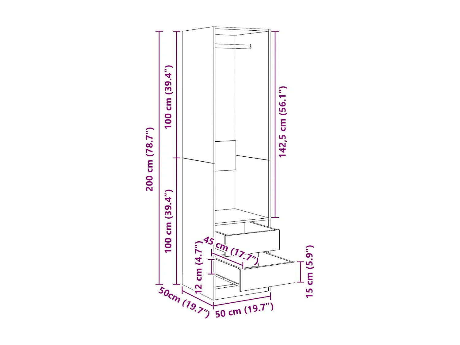 Armoire avec tiroirs Sonoma gris 50x50x200 cm Bois d'ingénierie