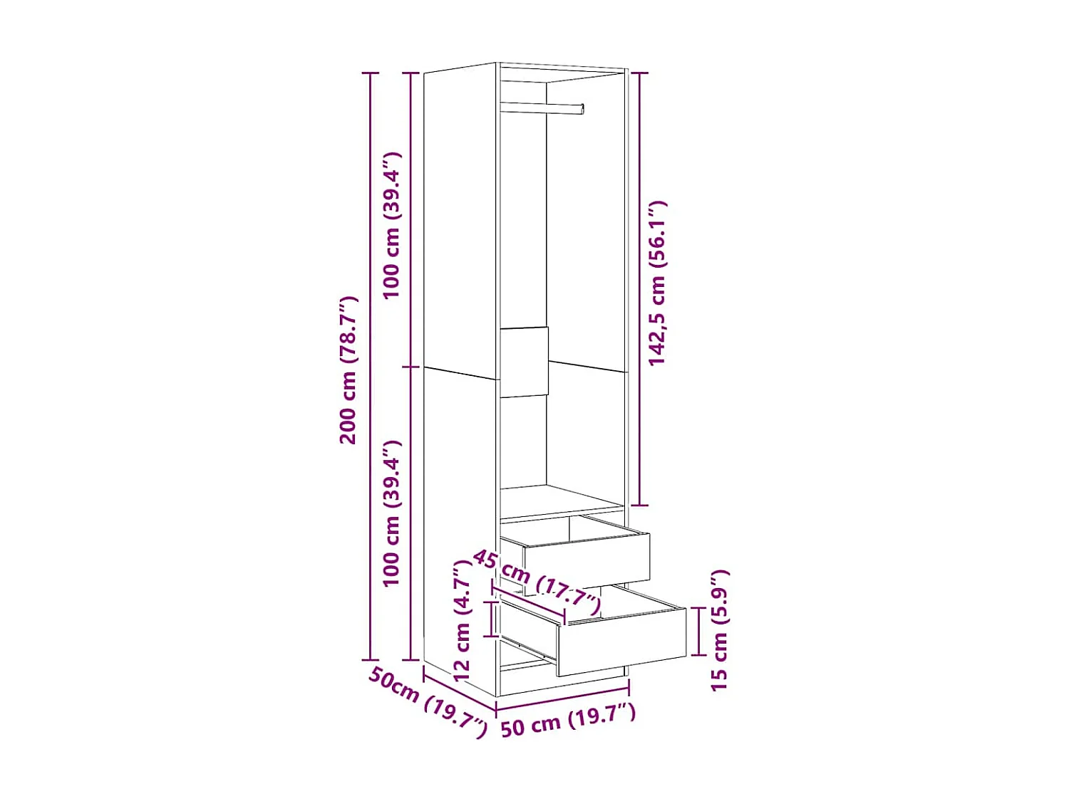 Armario con cajones contrachapado sonoma gris 50x50x200 cm