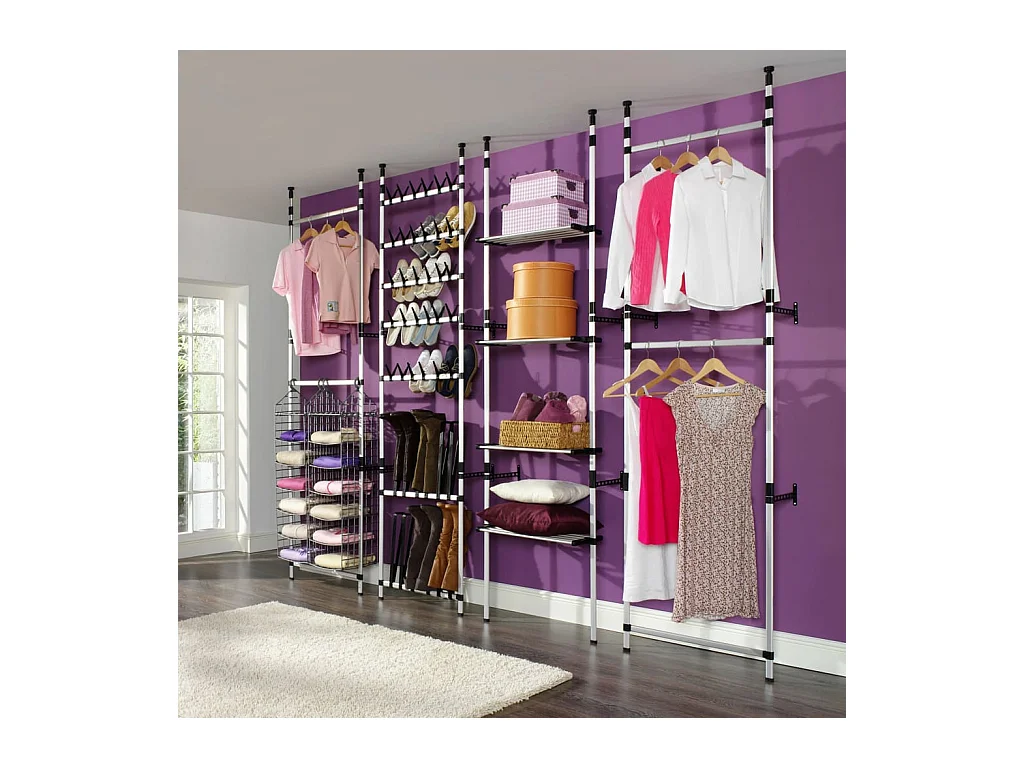 Système de garde-robe télescopique avec étagères Aluminium