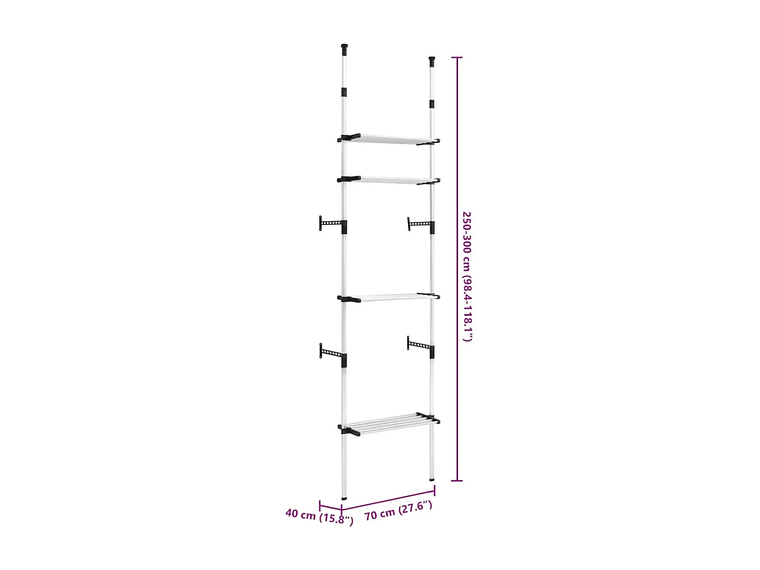 Système de garde-robe télescopique avec étagères Aluminium