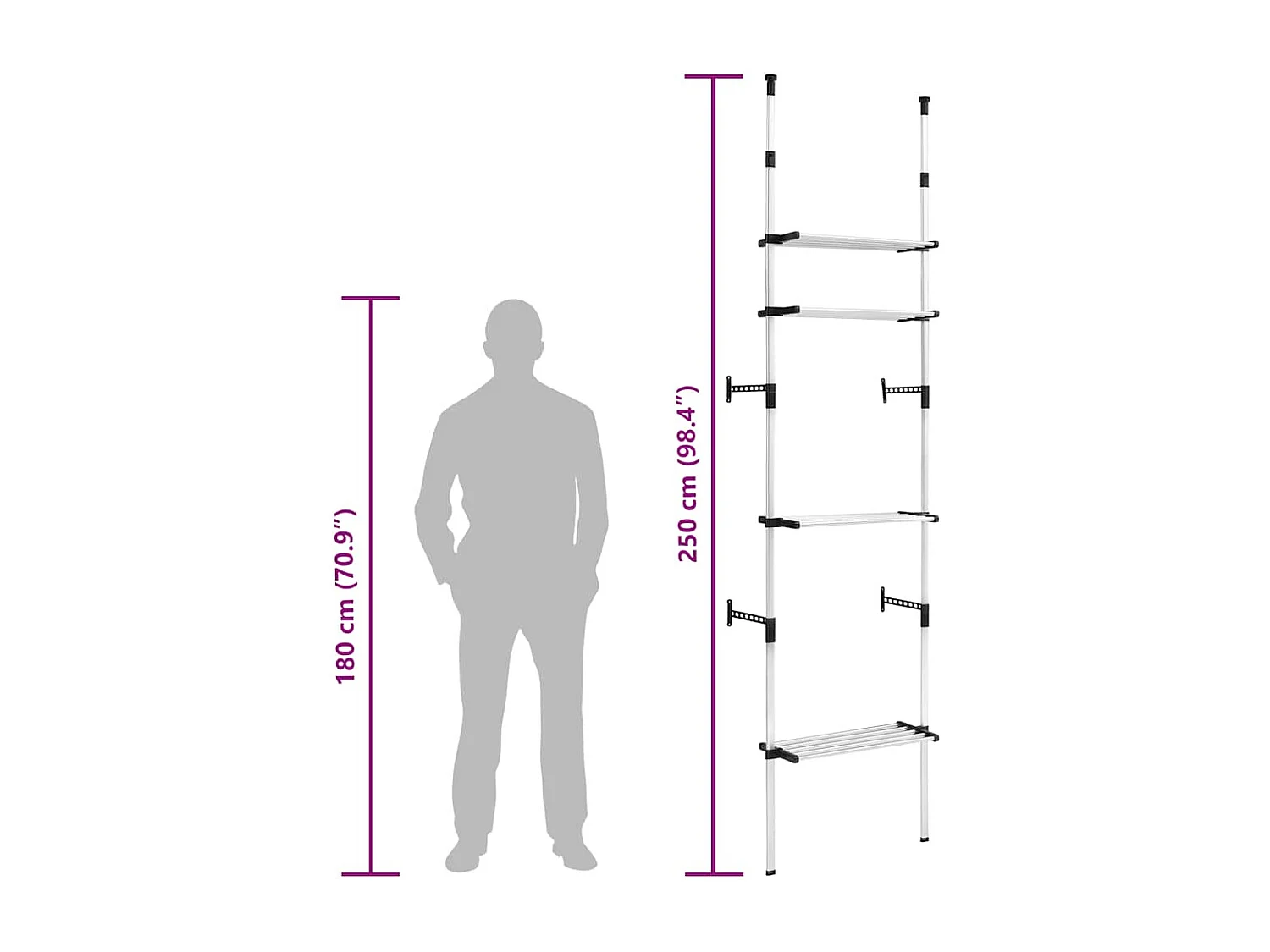 Système de garde-robe télescopique avec étagères Aluminium