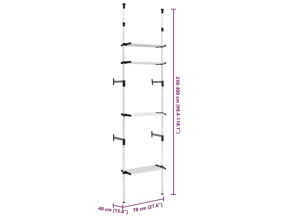 Teleskop-Garderobe mit Regalen Aluminium