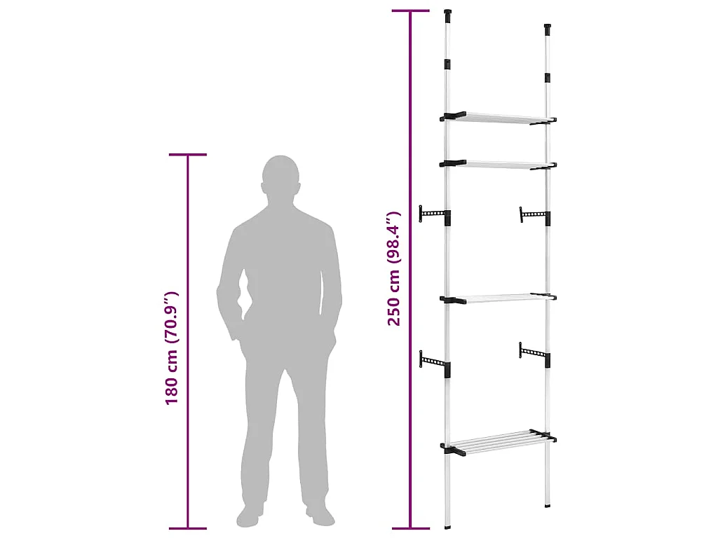 Teleskop-Garderobe mit Regalen Aluminium