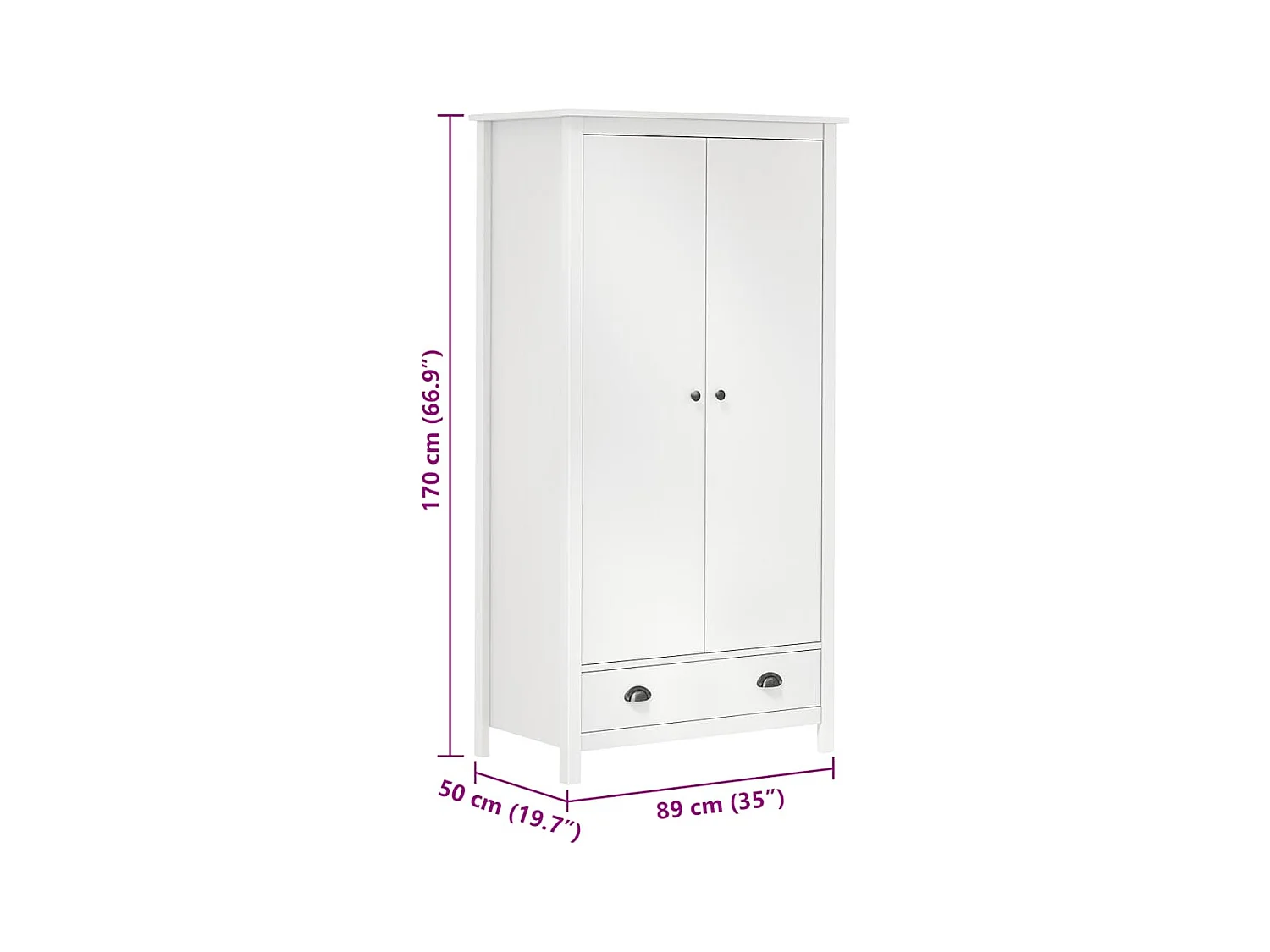 Armario de 2 puertas Hill madera maciza pino blanco 89x50x170cm