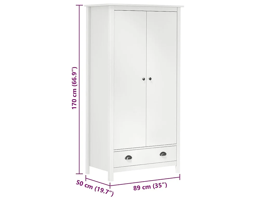 Garde-robe à 2 portes Hill Blanc 89x50x170cm Bois de pin solide