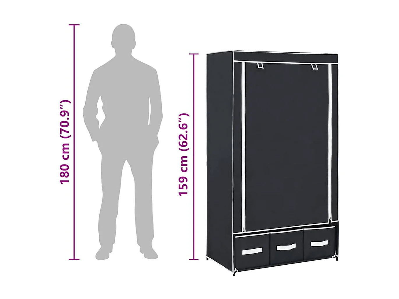 Garde-robe Noir 87 x 49 x 159 cm Tissu