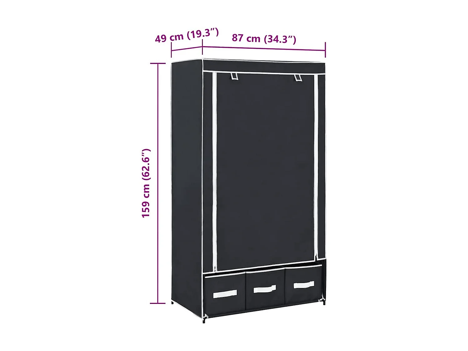 Roupeiro 87x49x159 cm tecido preto