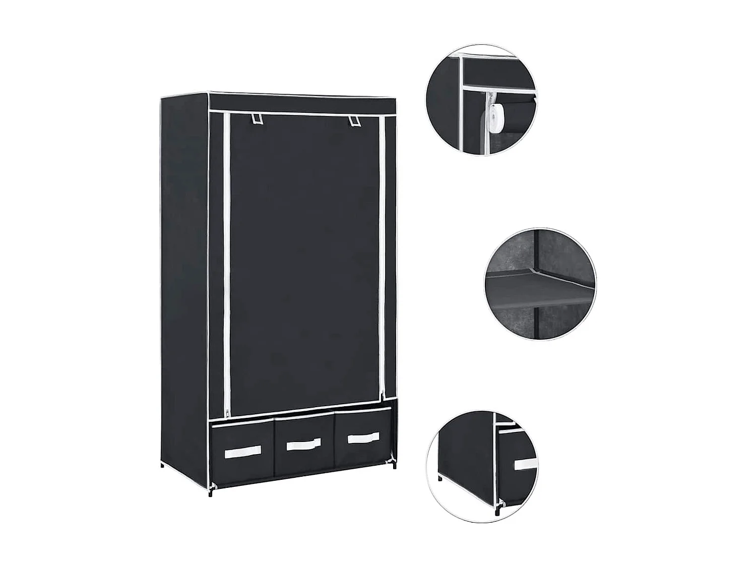 Roupeiro 87x49x159 cm tecido preto