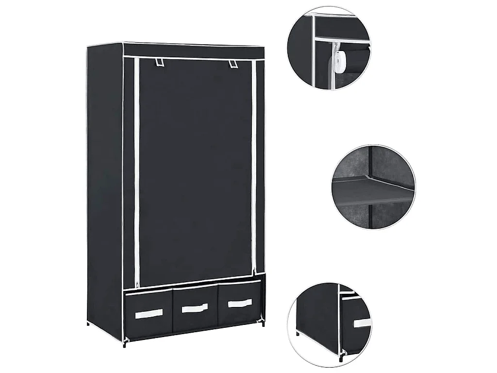 Kleiderschrank Schwarz 87 x 49 x 159 cm Stoff