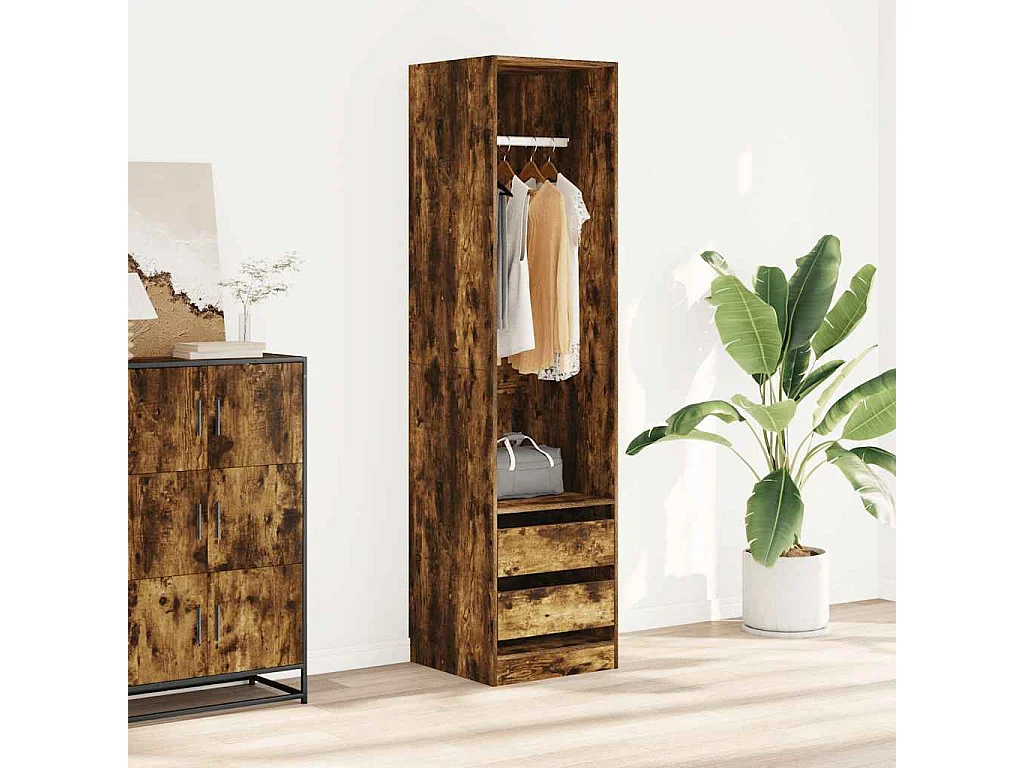 Armadio con Cassetti Rovere Fumo 50x50x200 cm Legno Multistrato