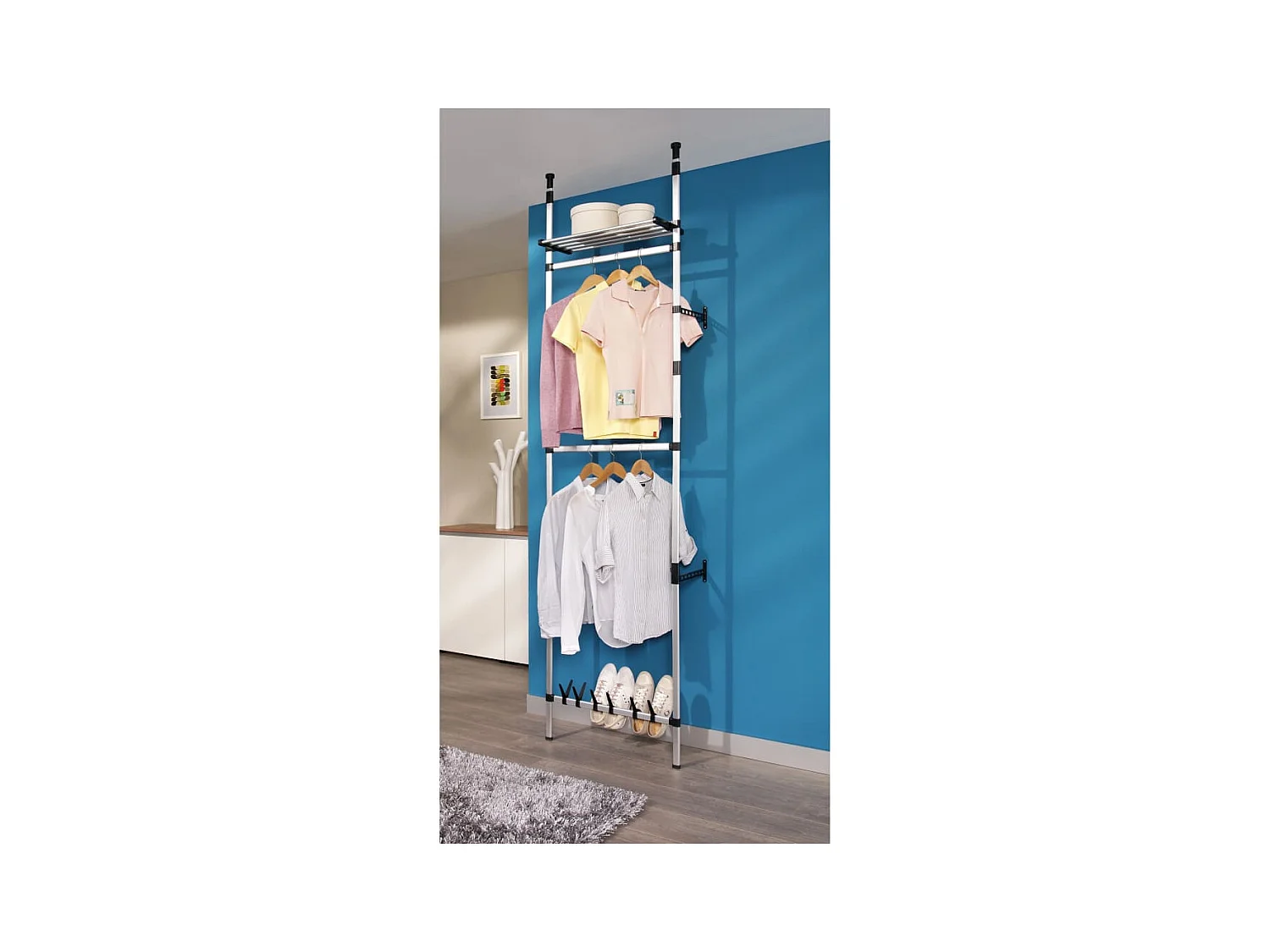 Système de garde-robe télescopique barres et étagère Aluminium