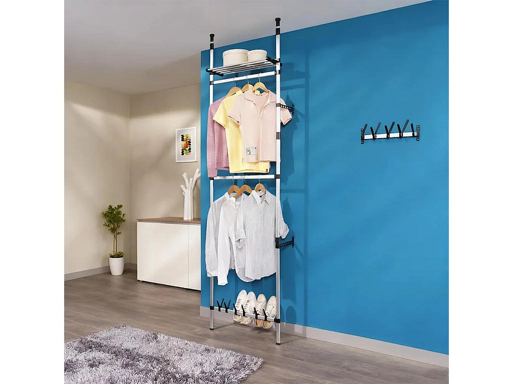 Système de garde-robe télescopique barres et étagère Aluminium