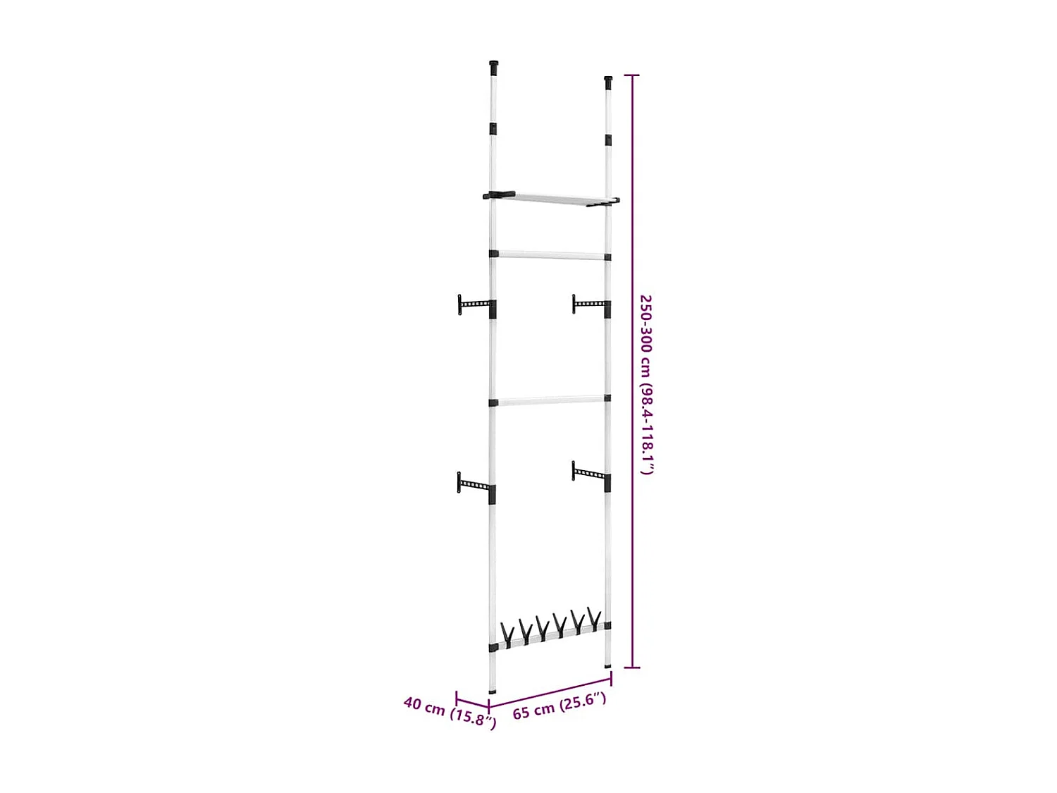 Système de garde-robe télescopique barres et étagère Aluminium