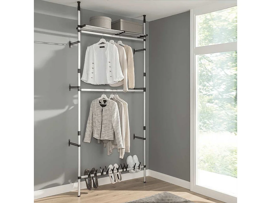 Système de garde-robe télescopique barres et étagère Aluminium