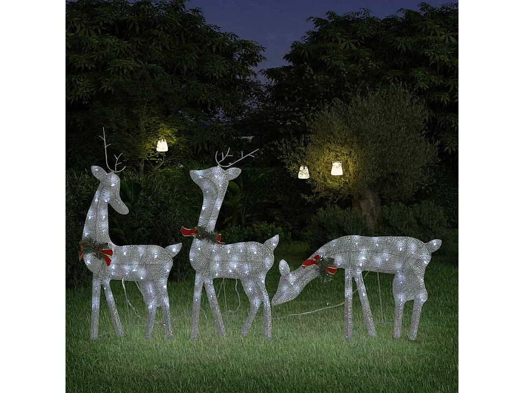 Kerstversiering rendierfamilie 270x7x90 cm gaas wit zilverkleur
