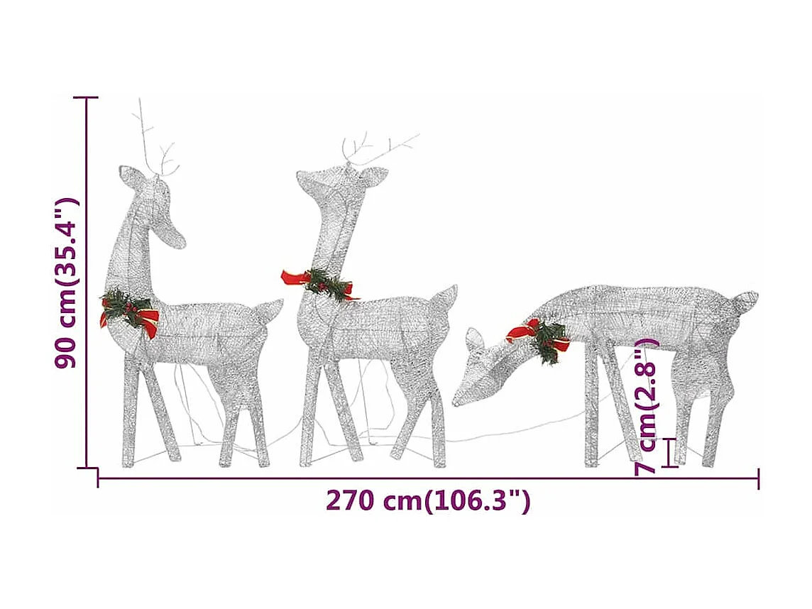 Kerstversiering rendierfamilie 270x7x90 cm gaas wit zilverkleur