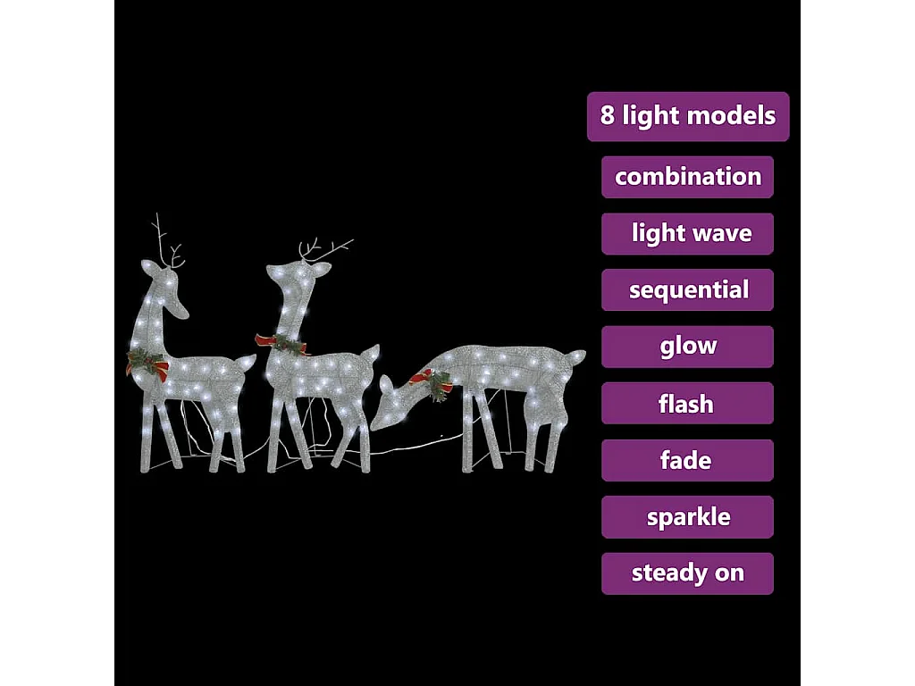 Kerstversiering rendierfamilie 270x7x90 cm gaas wit zilverkleur