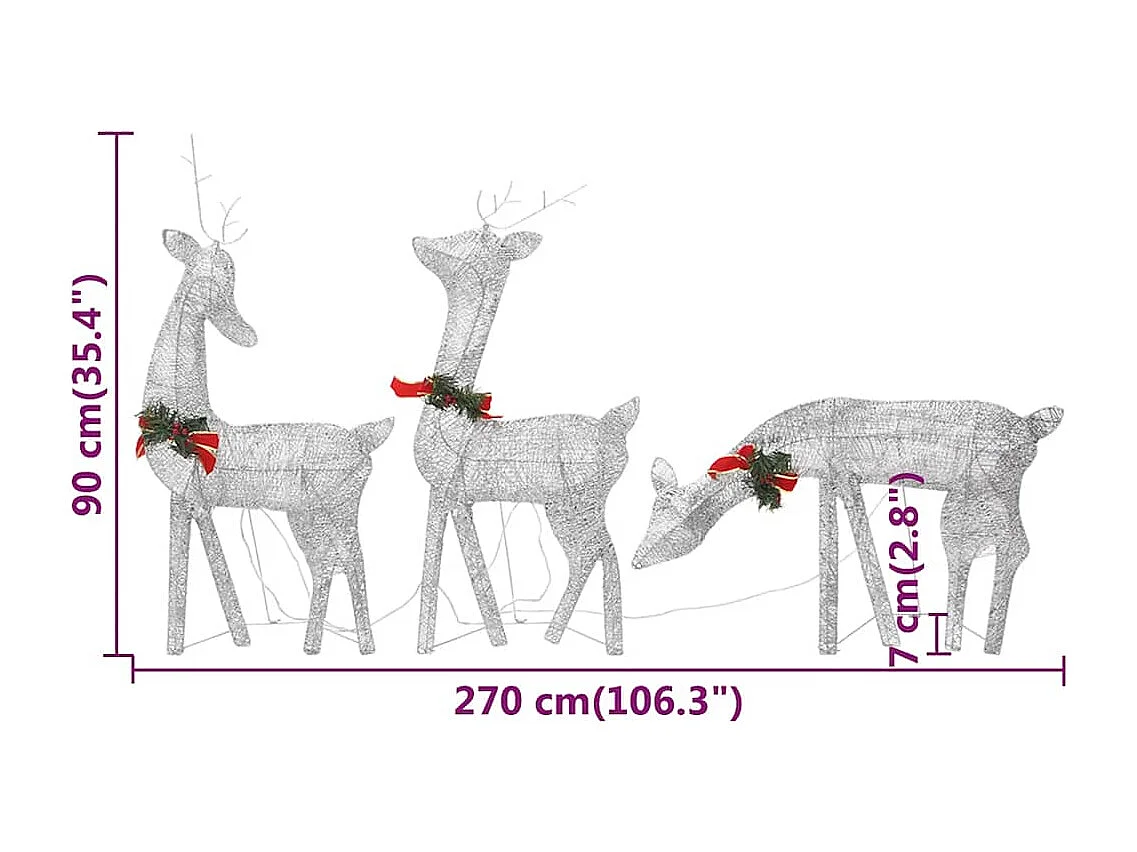 Kerstversiering rendierfamilie 270x7x90 cm gaas wit zilverkleur