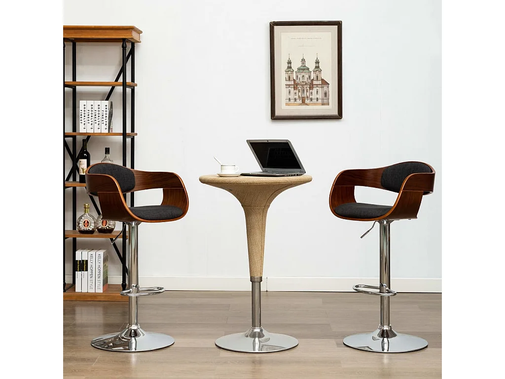 Barhocker 2 Stk. Grau Bugholz und Stoff
