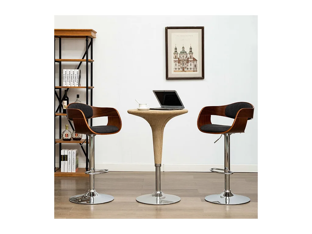 Chaises de bar lot de 2 gris bois courbé et tissu