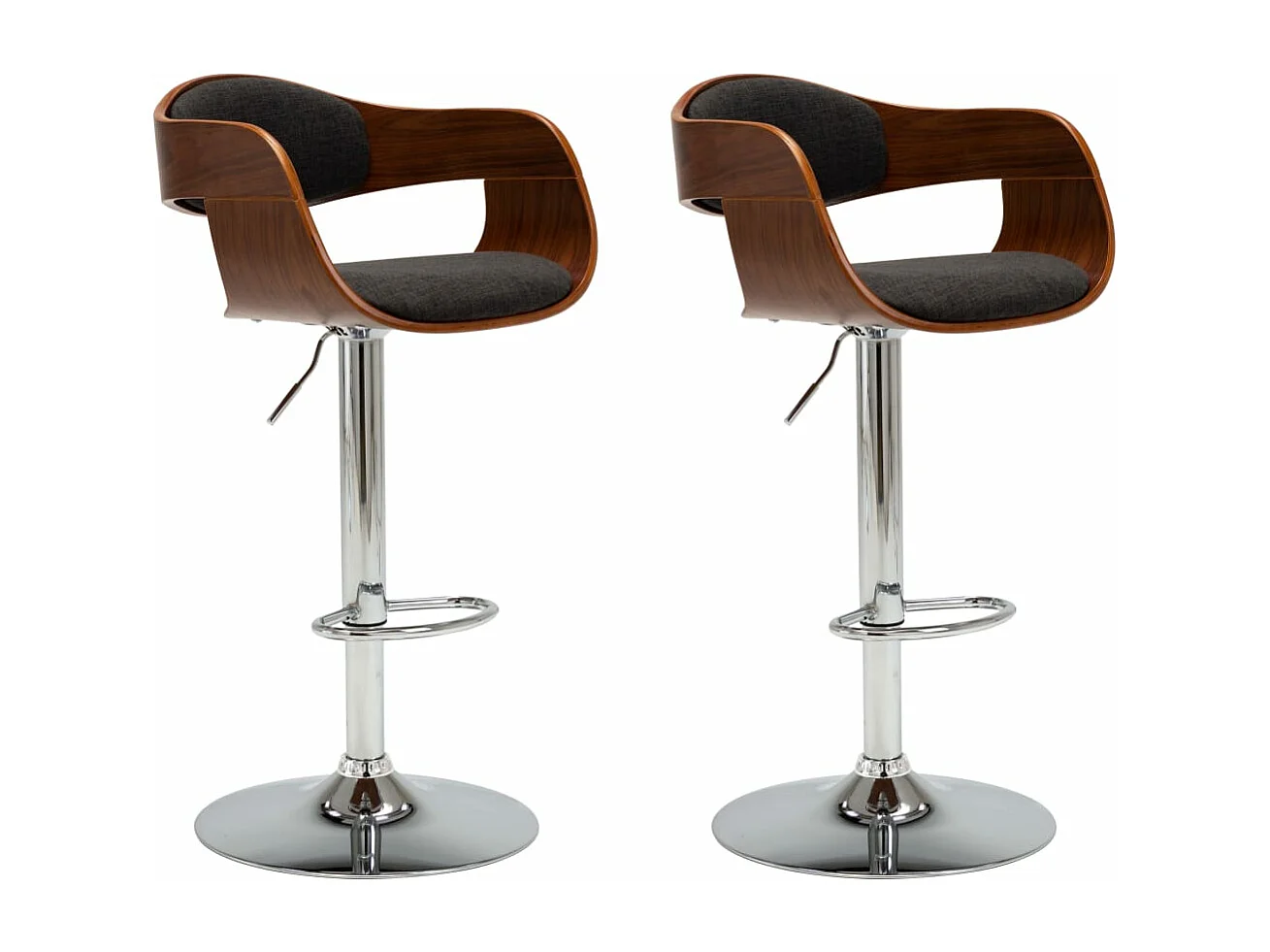 Chaises de bar lot de 2 gris bois courbé et tissu