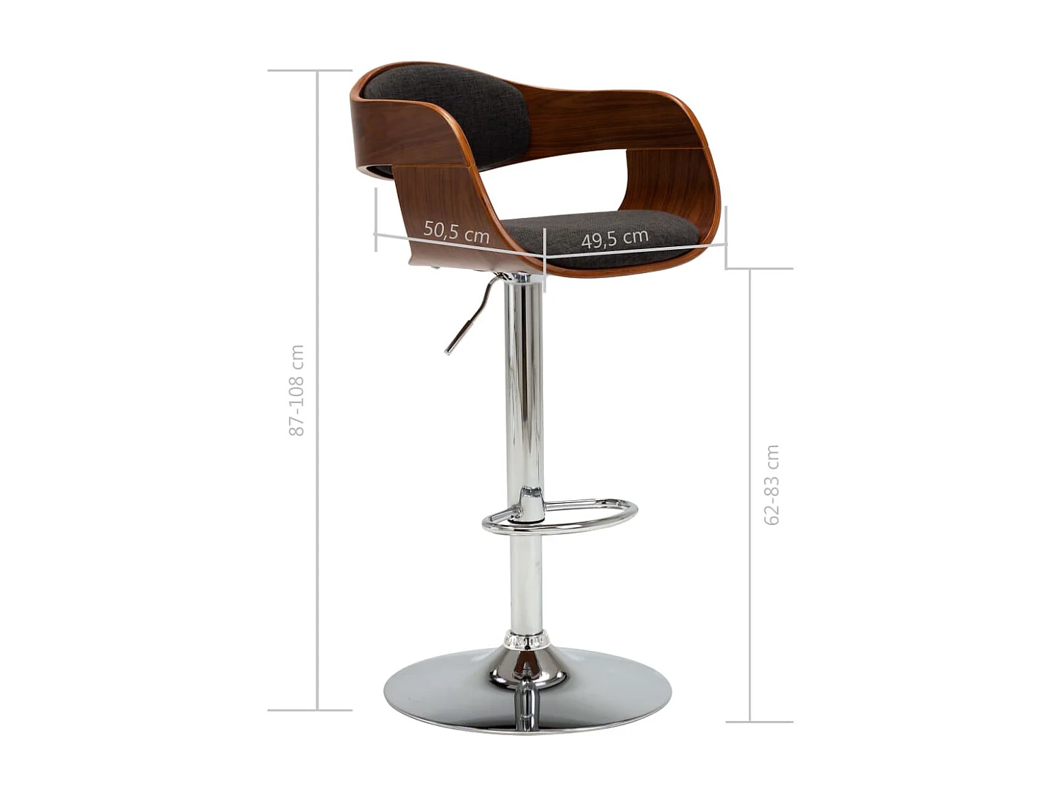 Chaises de bar lot de 2 gris bois courbé et tissu