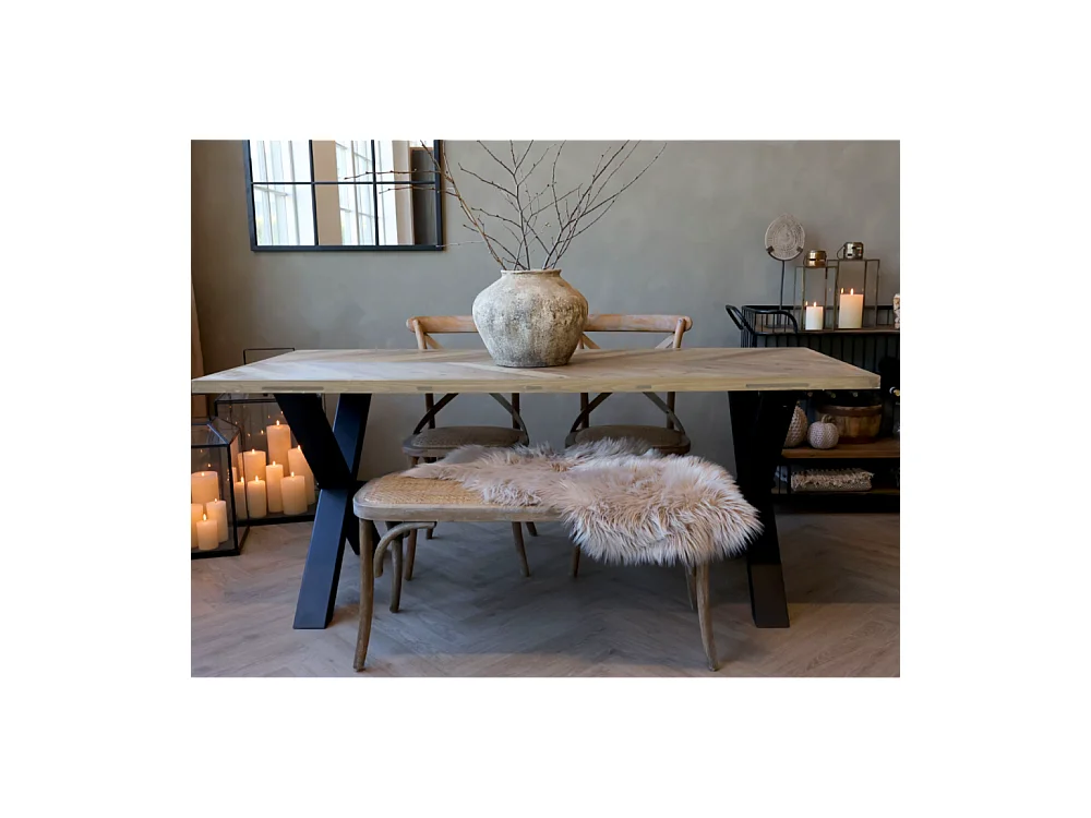 Table à manger en bois marron et fer forgé noir 200 x 90 x 77 cm