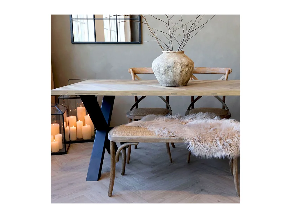 Table à manger en bois marron et fer forgé noir 200 x 90 x 77 cm