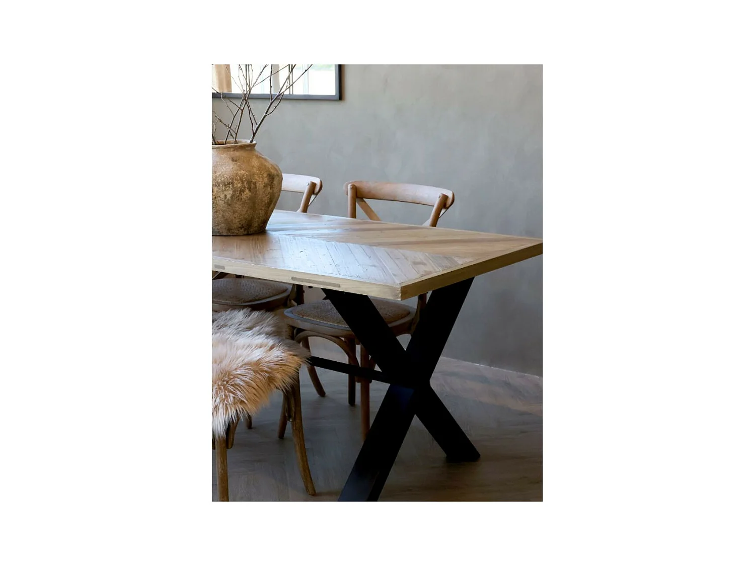 Table à manger en bois marron et fer forgé noir 200 x 90 x 77 cm