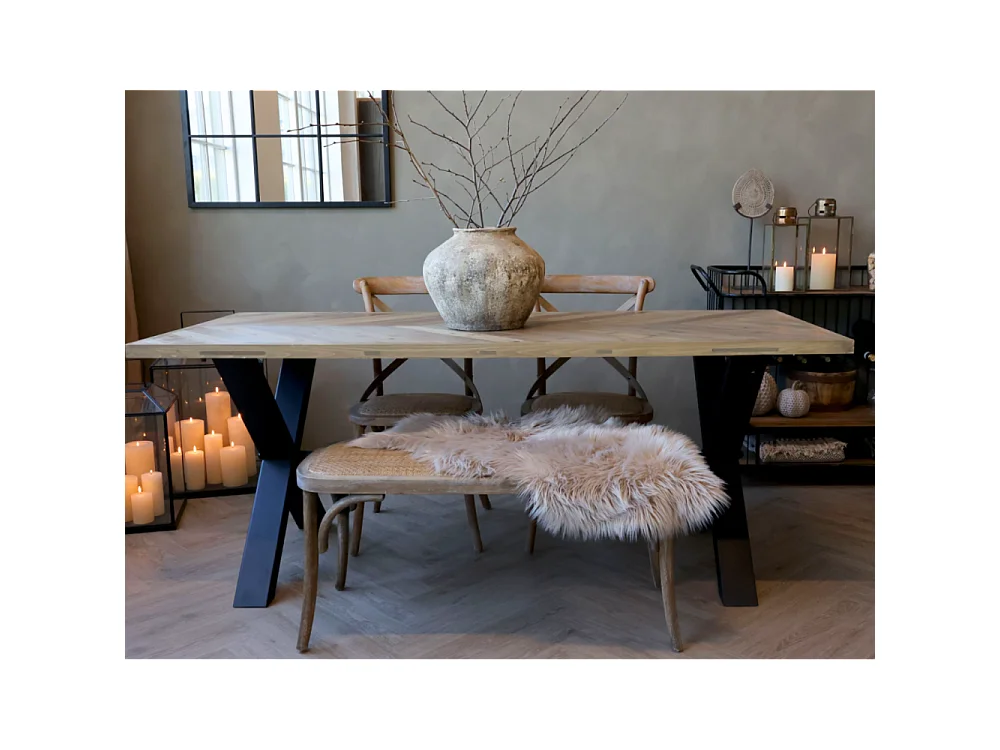 Table à manger en bois marron et fer forgé noir 200 x 90 x 77 cm