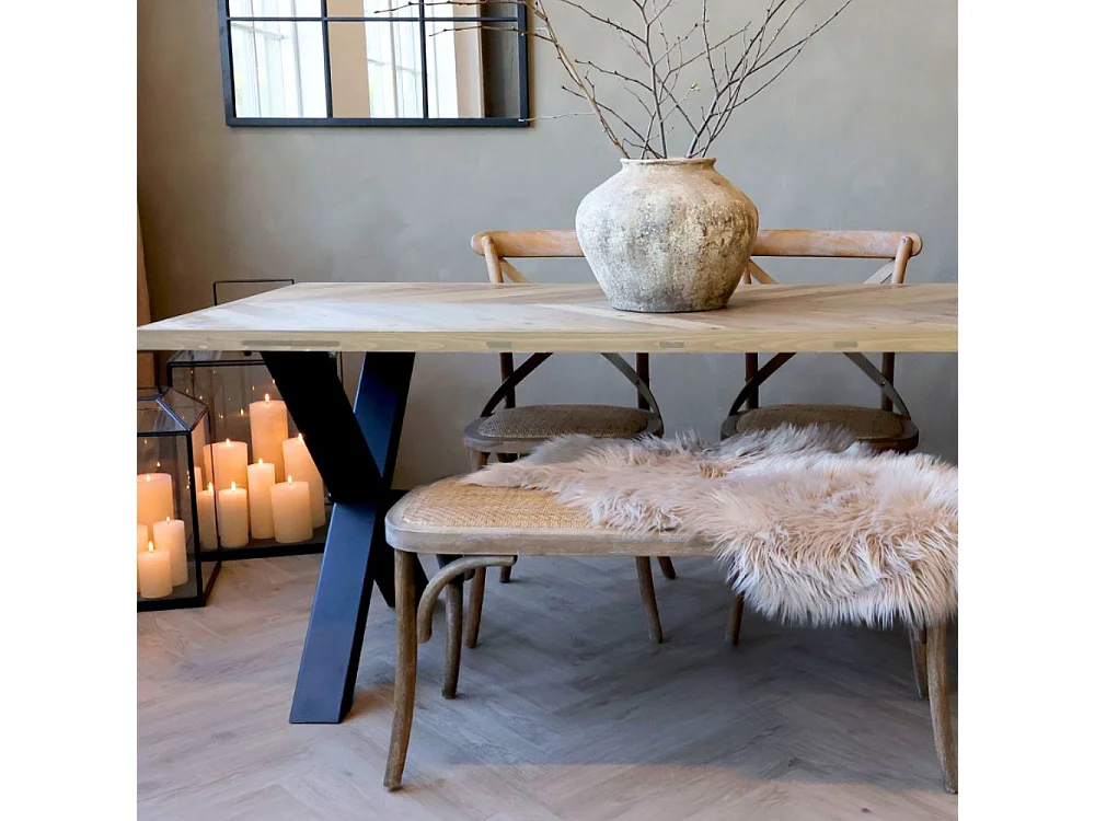 Table à manger en bois marron et fer forgé noir 200 x 90 x 77 cm