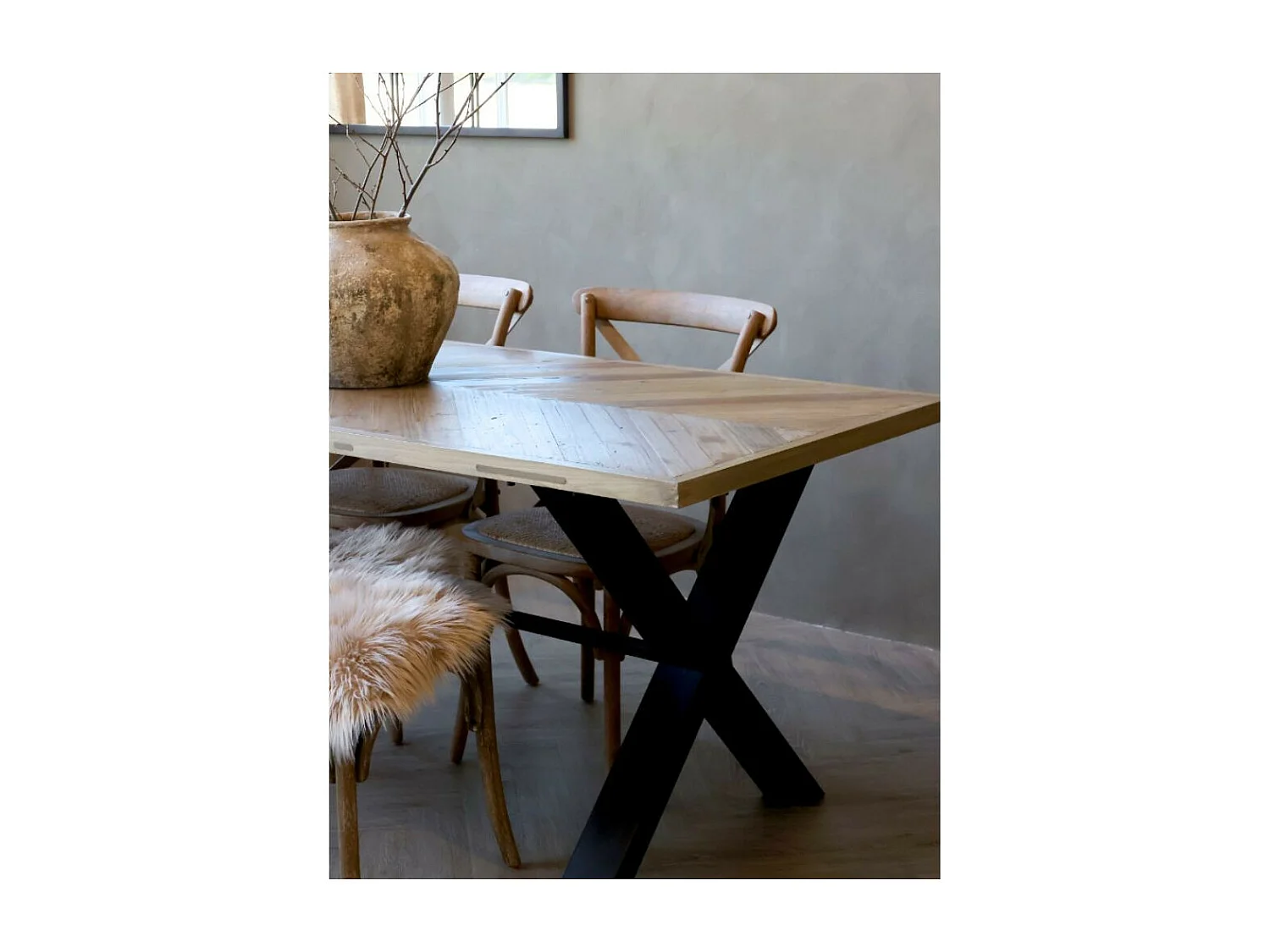 Table à manger en bois marron et fer forgé noir 200 x 90 x 77 cm