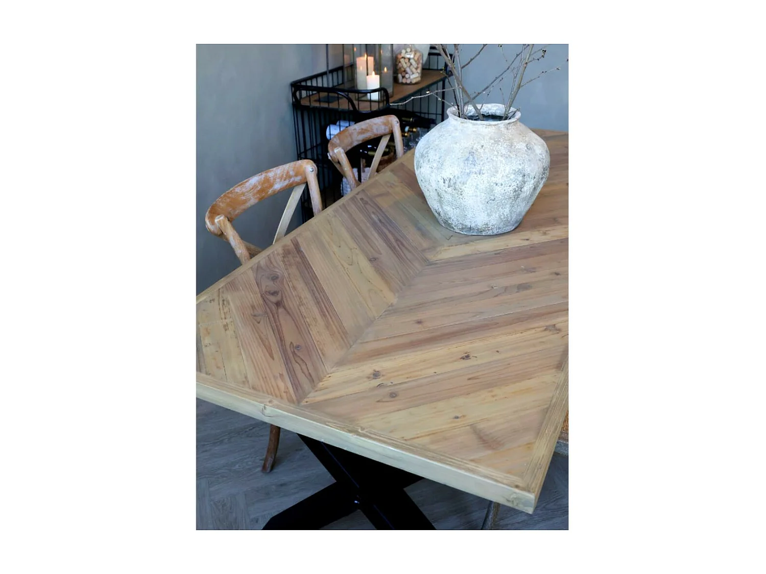 Table à manger en bois marron et fer forgé noir 200 x 90 x 77 cm