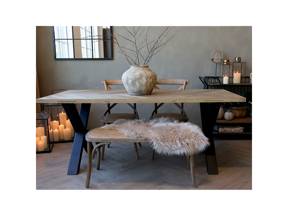 Table à manger en bois marron et fer forgé noir 200 x 90 x 77 cm