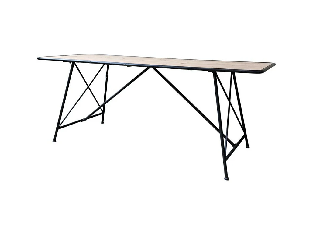 Table à manger en bois de sapin marron et fer noir 200 x 80 x 78.5 cm