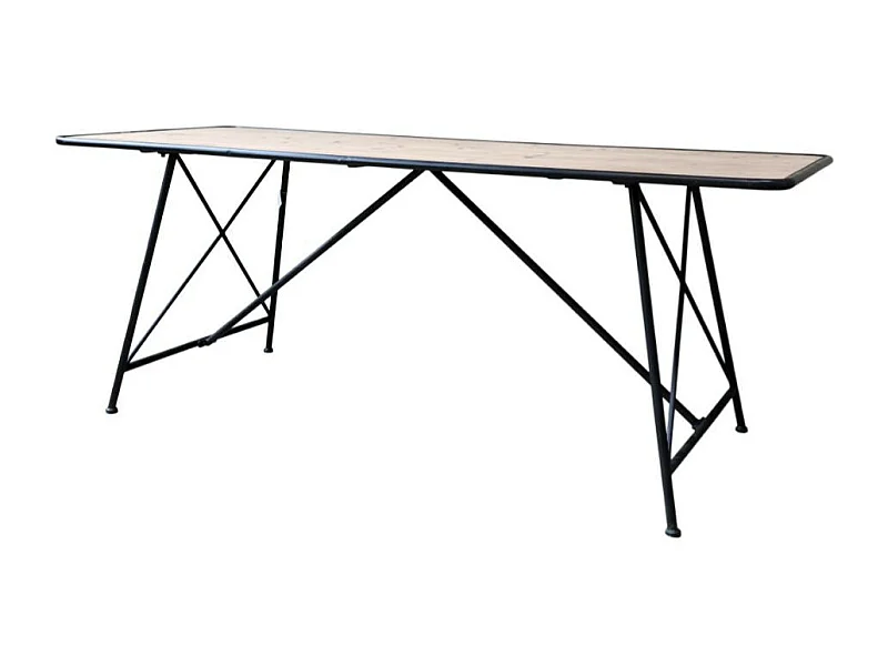 Table à manger en bois de sapin marron et fer noir 200 x 80 x 78.5 cm
